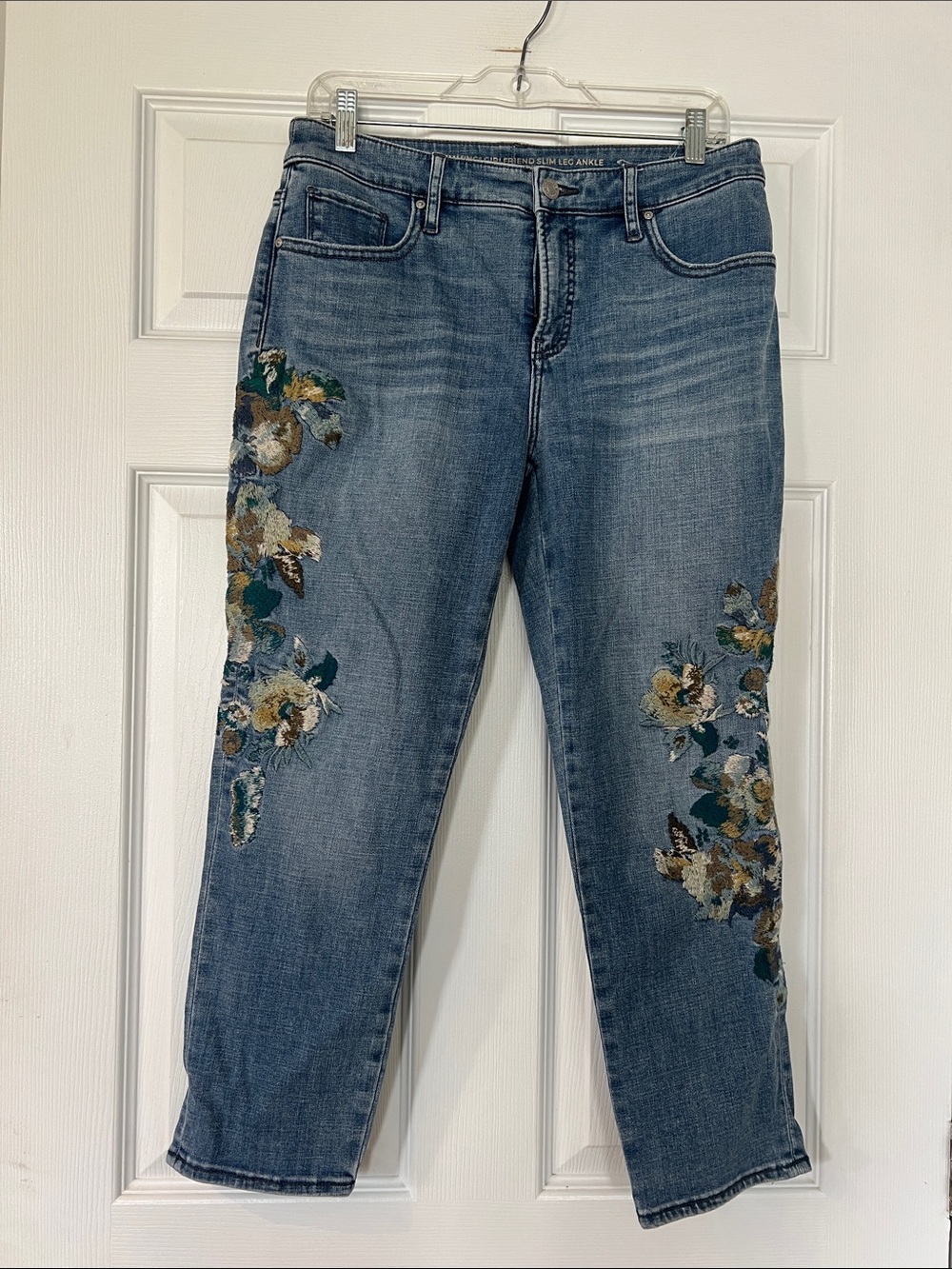 Chico's Blue Embroidered Floral Ankle Jeans
